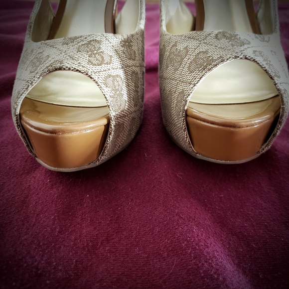 GUESS Hondo Stiletto Platform Pumps, brown G print - Picture 4 of 11